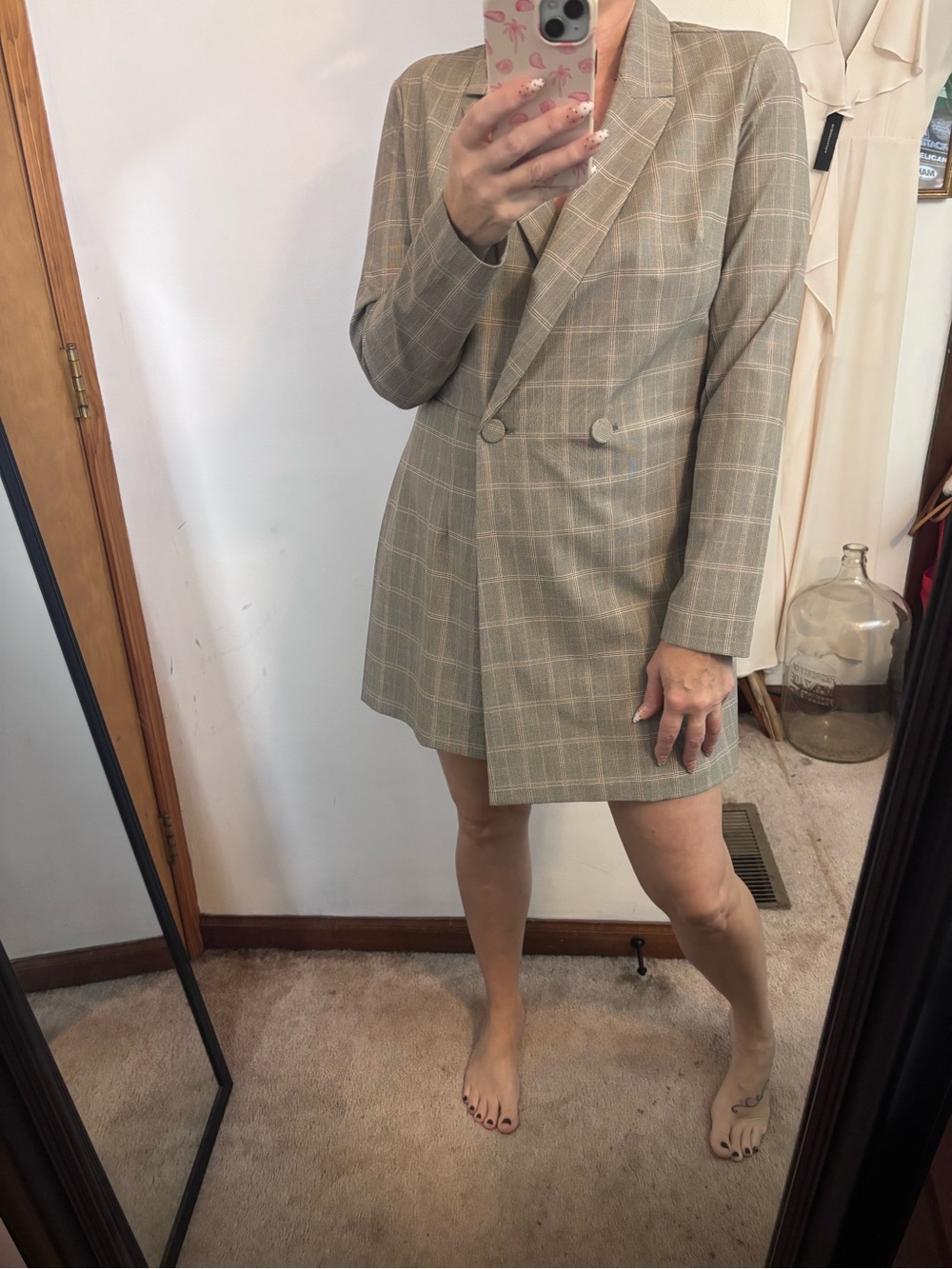 NWT Express Gray Plaid Double Breasted Long Sleeve Blazer Romper